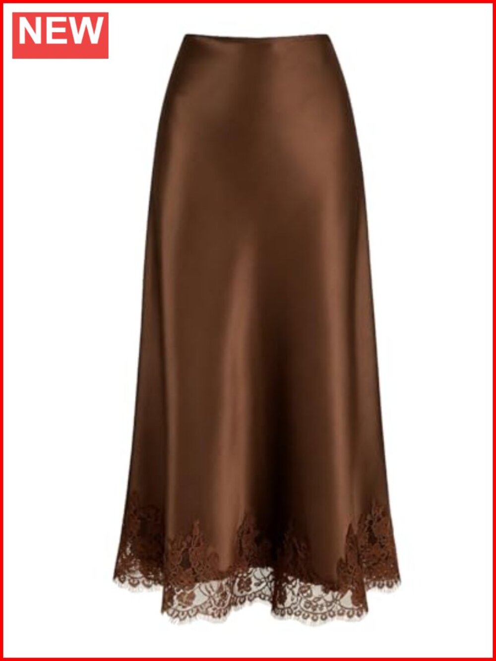 Lace Trim Satin Midi Skirt High Waisted A-Line Long Skirt